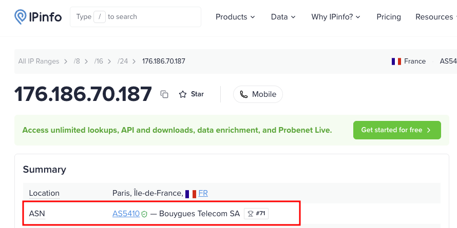 IP geolocation — Bouygues Telecom