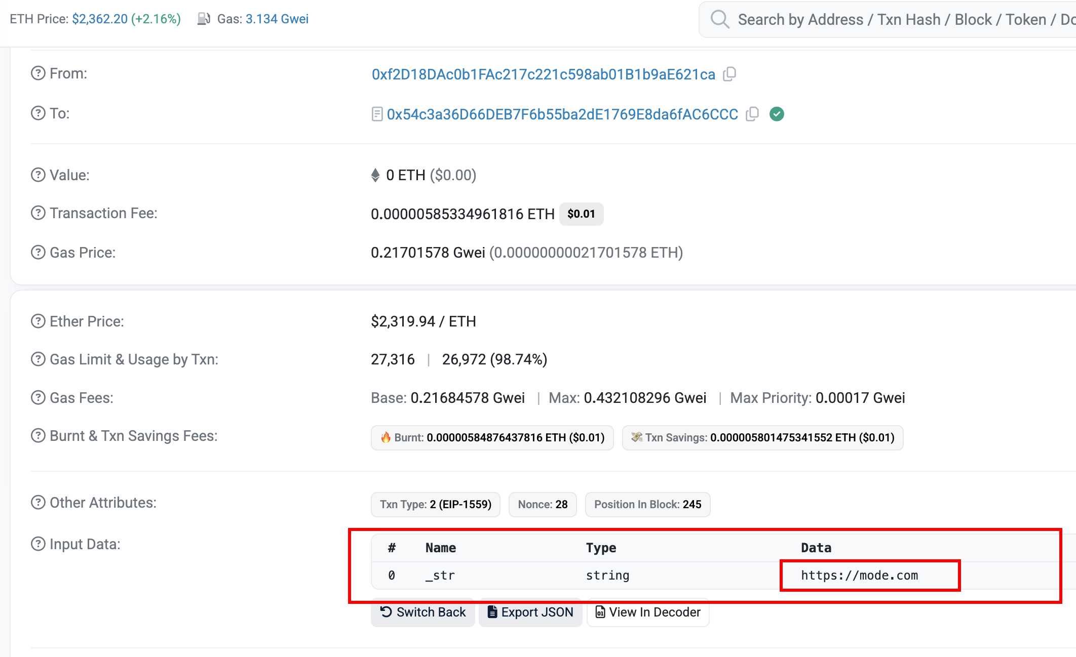 Transaction data showing the C2 URL update